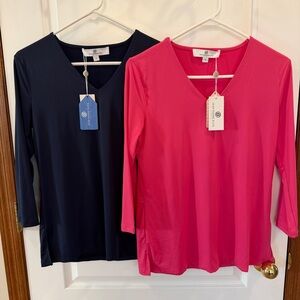 SET! Jean-Pierreklifa Paris NWT! ($164) Small UPF 50 Tops! Navy/Fuschia